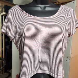 American Eagle Outfitters Striped Short Sleeve Tee - Red and White